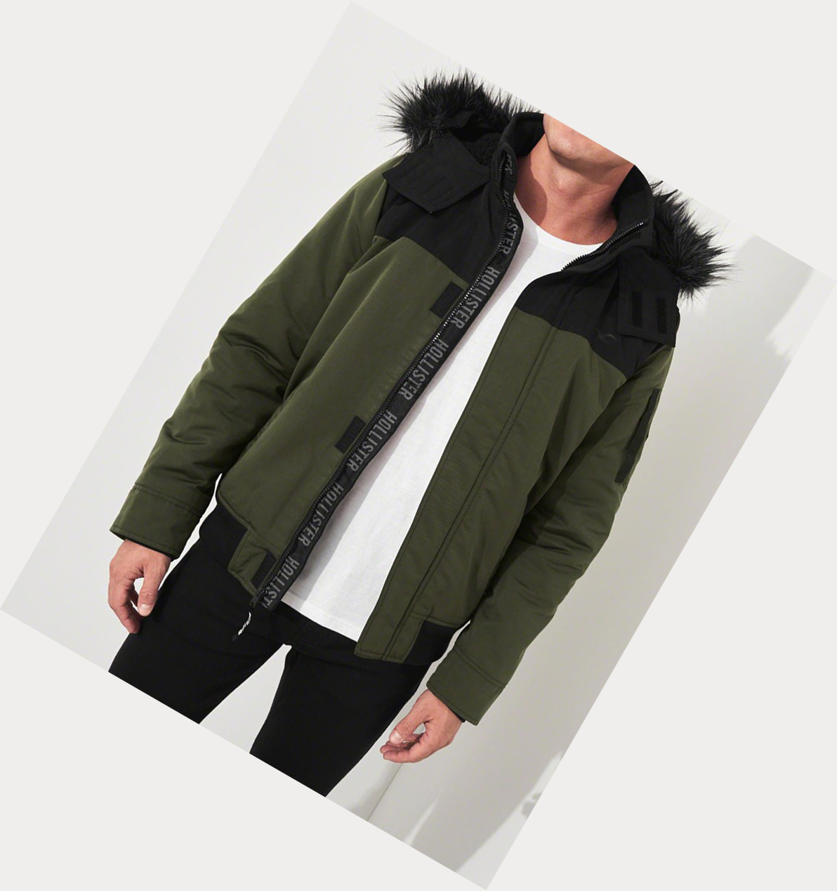 Olive Hollister Sherpa-Lined Hooded Men's Bomber Jackets | ZA-SEVR627