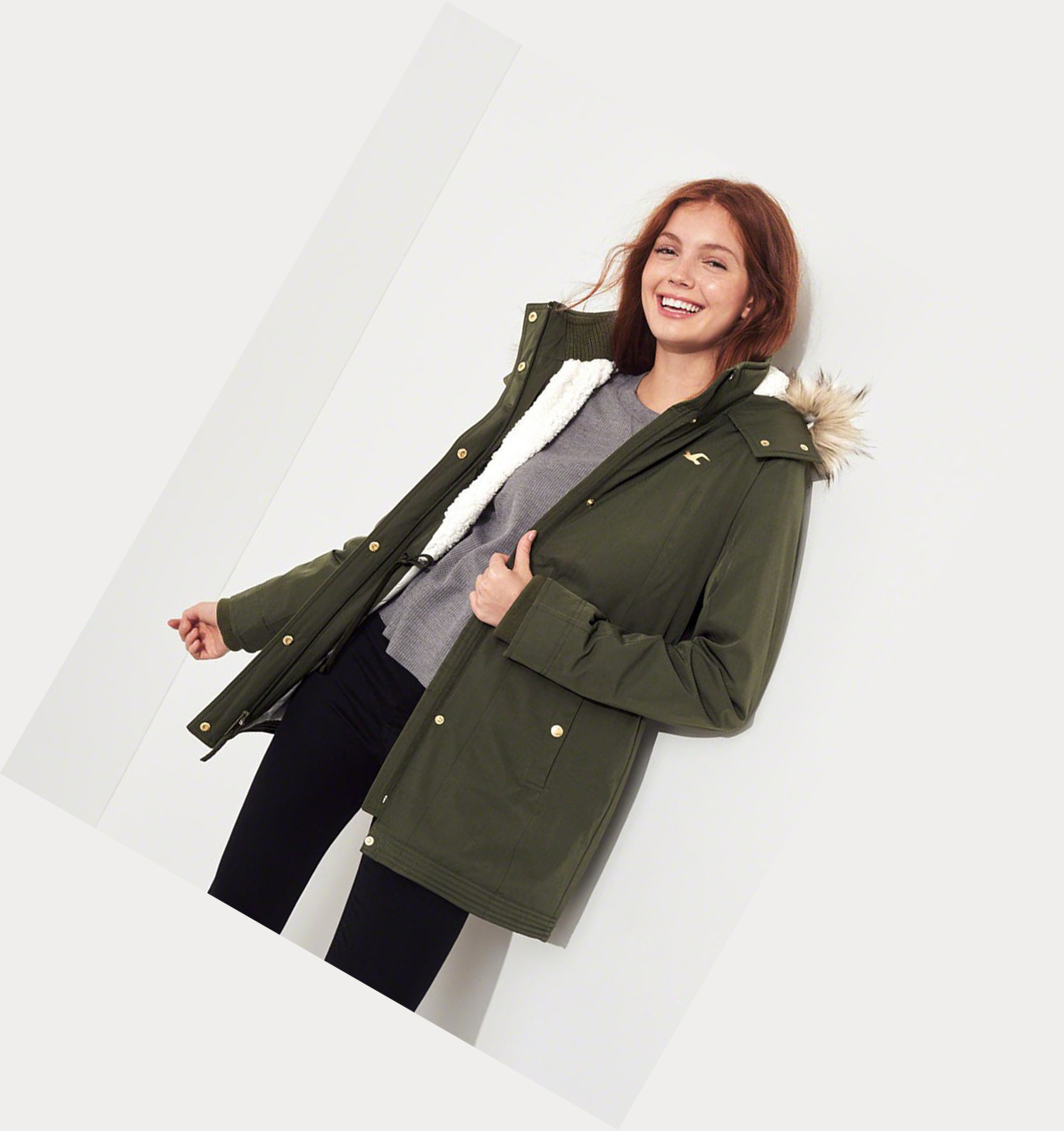 Olive Hollister Sherpa-Lined Women's Parka Jackets | ZA-RTVO973