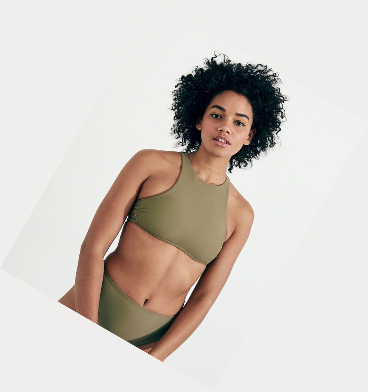 Olive Hollister Strappy Racerback High-Neck Women's Bikini Tops | ZA-PJRU192