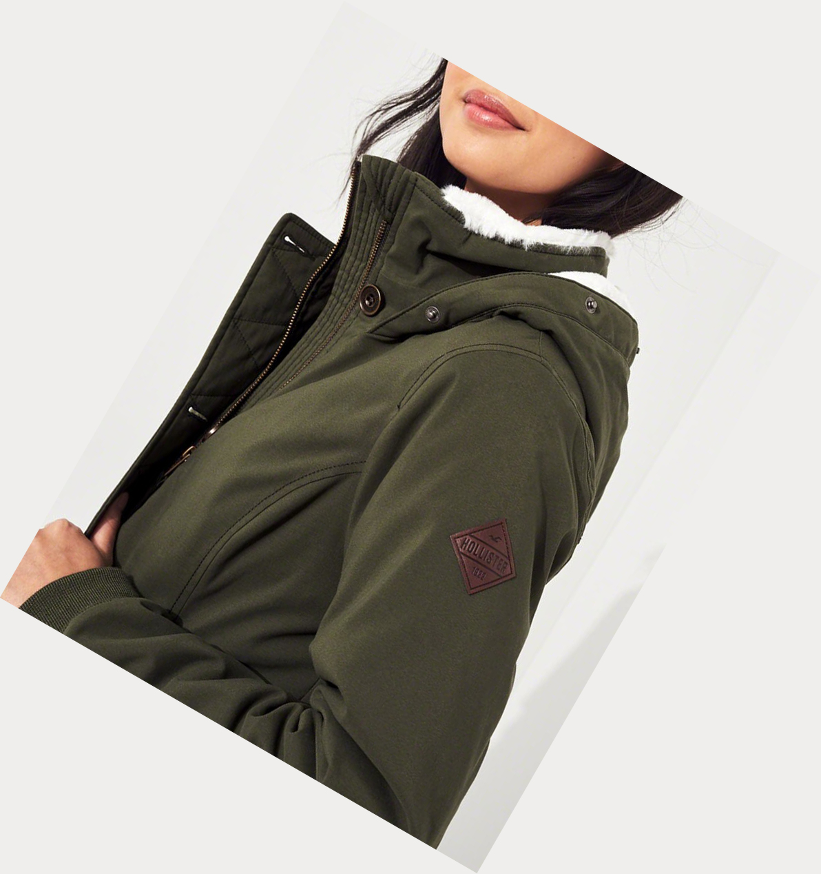 Olive Hollister Stretch Cozy-Lined Women's Parka Jackets | ZA-XPJA395