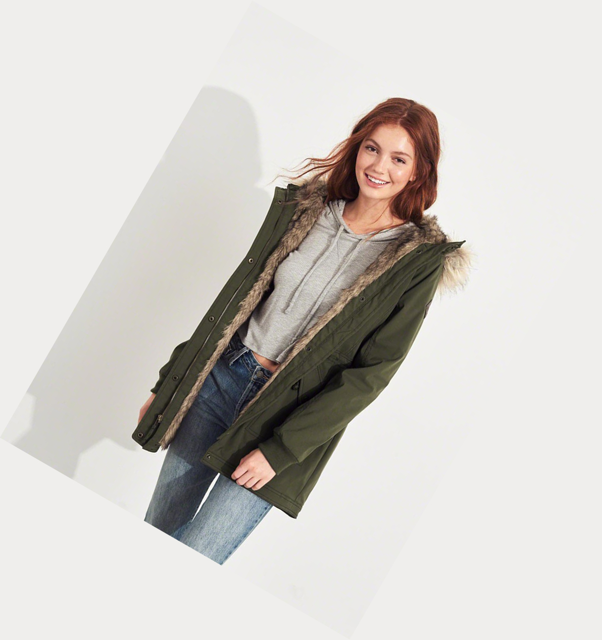 Olive Hollister Stretch Faux-Fur-Lined Women's Parka Jackets | ZA-RUKD023