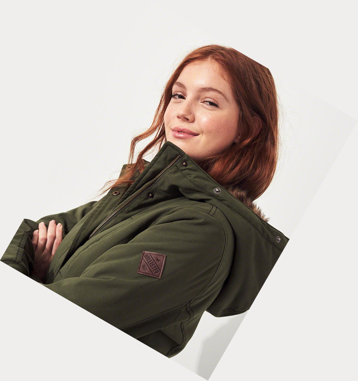 Olive Hollister Stretch Faux-Fur-Lined Women's Parka Jackets | ZA-RUKD023