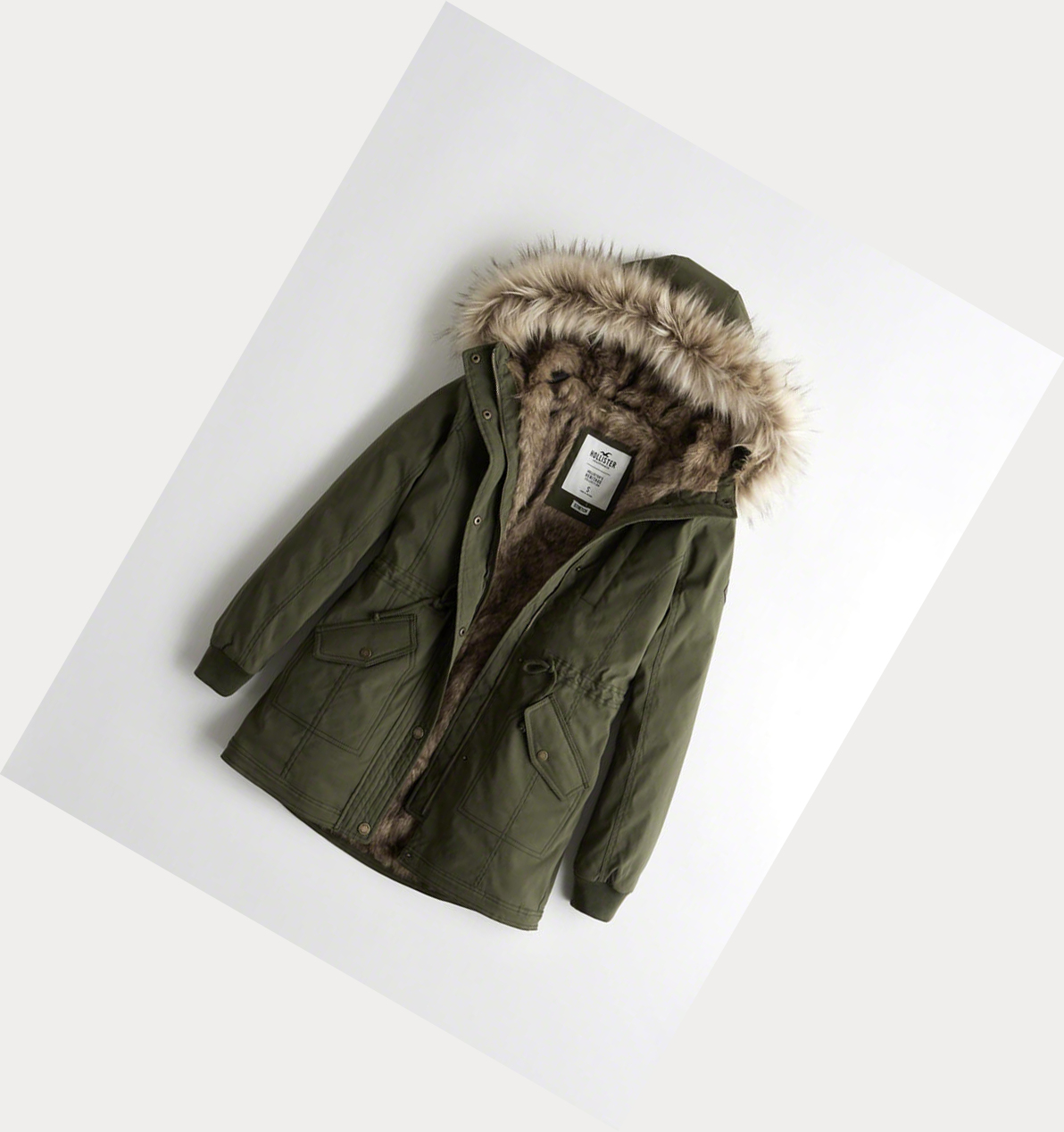 Olive Hollister Stretch Faux-Fur-Lined Women\'s Parka Jackets | ZA-RUKD023