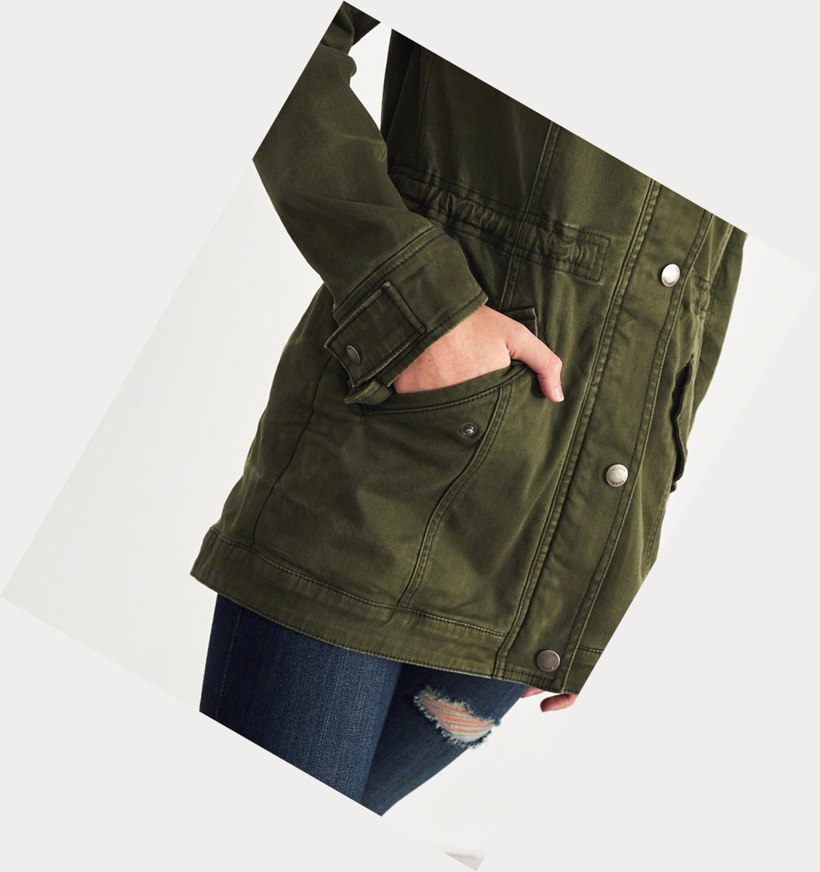 Olive Hollister Stretch Hooded Twill Women's Parka Jackets | ZA-BTYW034