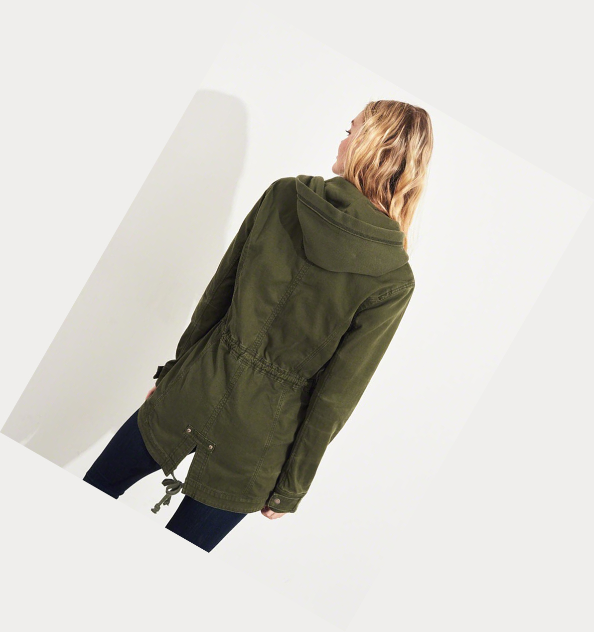 Olive Hollister Stretch Hooded Twill Women's Parka Jackets | ZA-BTYW034