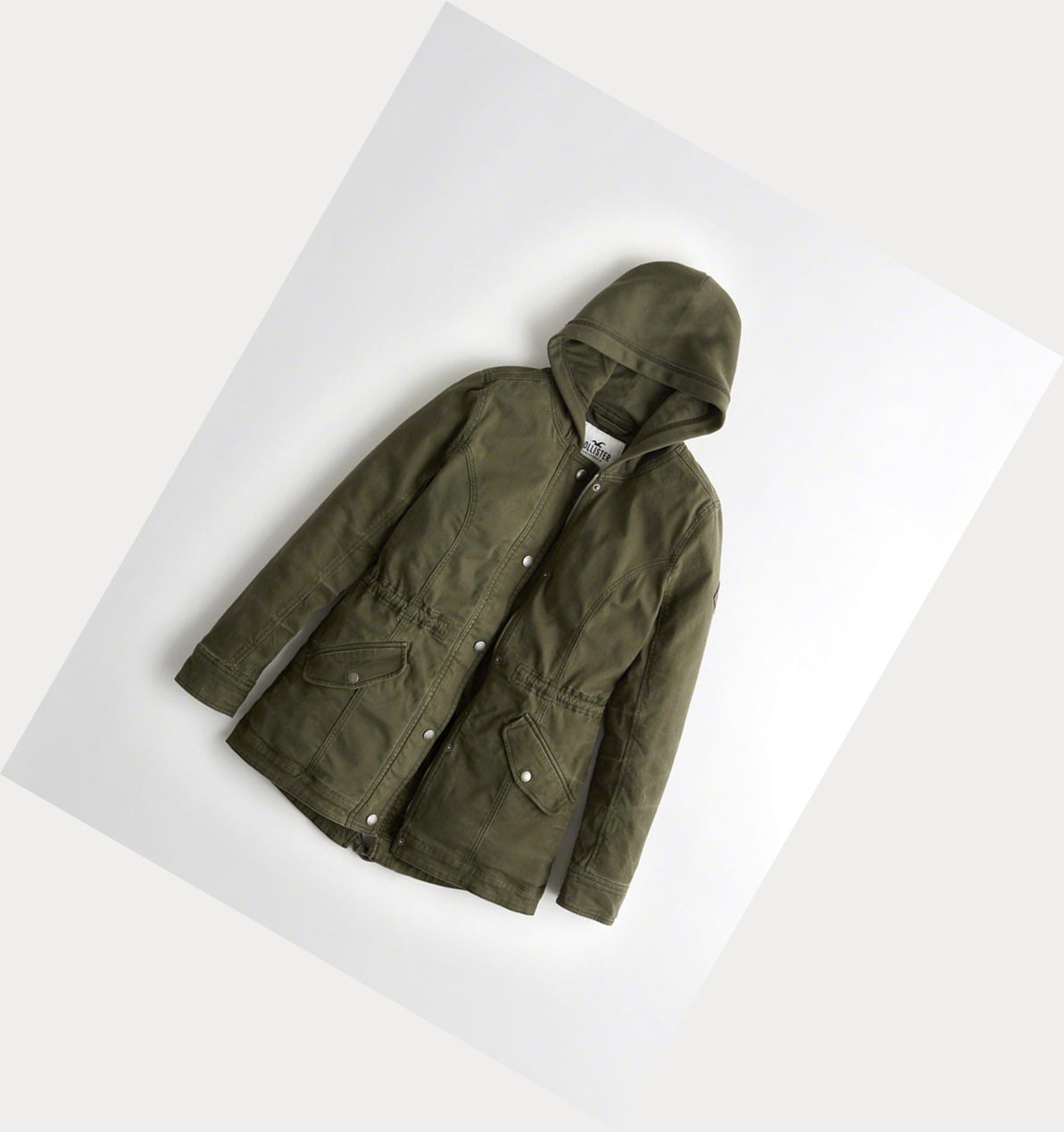 Olive Hollister Stretch Hooded Twill Women\'s Parka Jackets | ZA-BTYW034