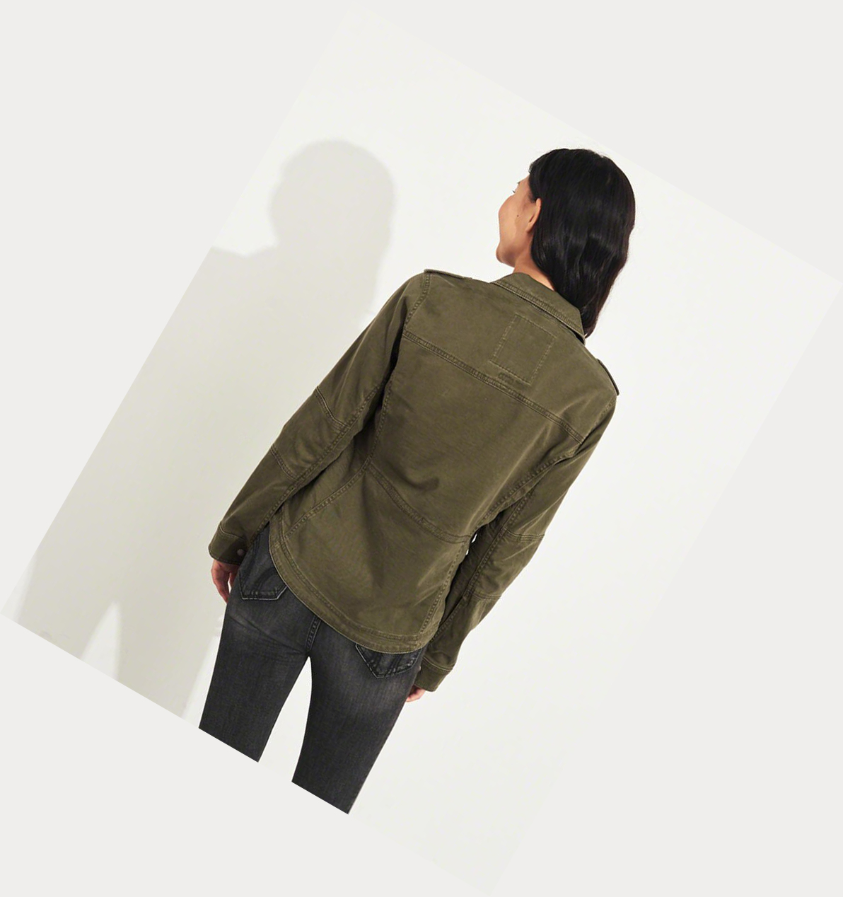 Olive Hollister Stretch Twill Military Shirt Women's Jackets | ZA-FNMO480