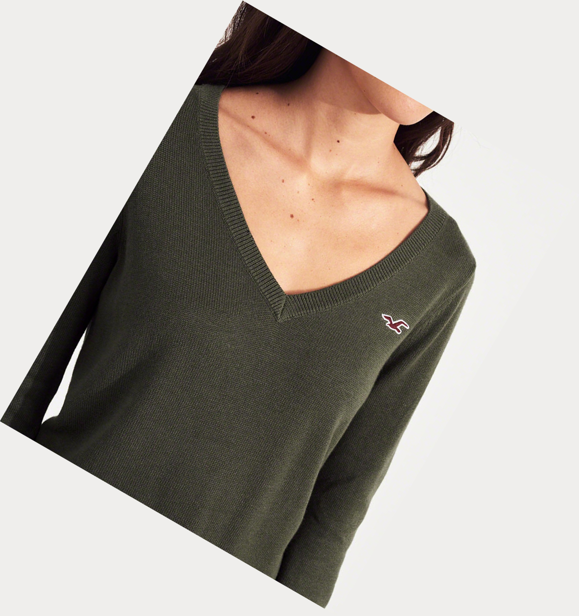 Olive Hollister V-Neck Women's Sweaters | ZA-SOWT154