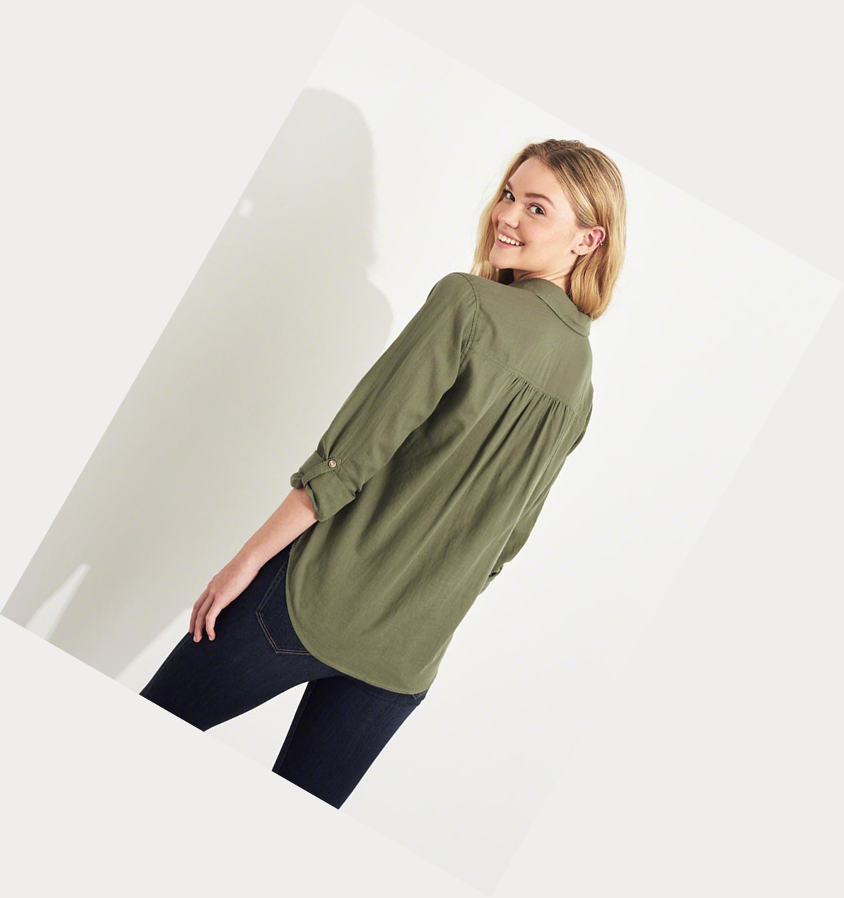 Olive Hollister Woven Popover Women's Long Sleeve | ZA-OTCS197