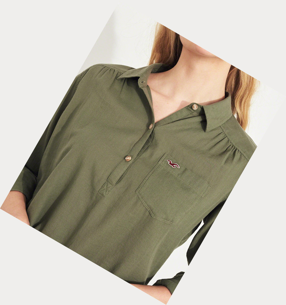 Olive Hollister Woven Popover Women's Long Sleeve | ZA-OTCS197