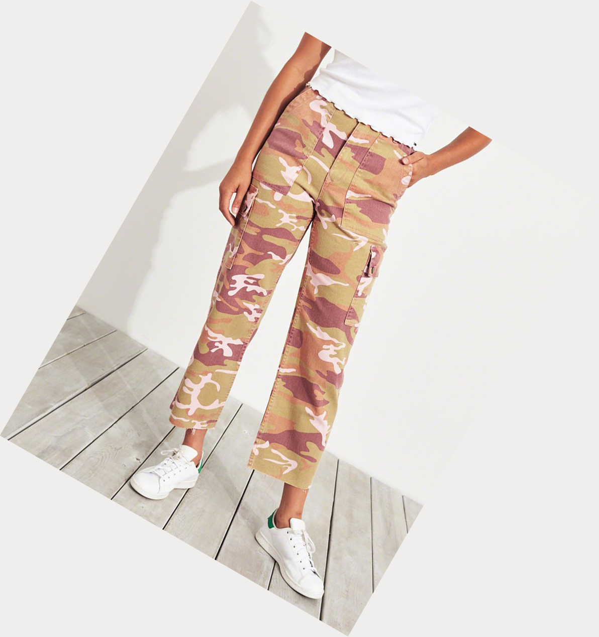 Pink Camo Hollister Classic Stretch Ultra High-Rise Crop Mom Women's Pants | ZA-HFVC432