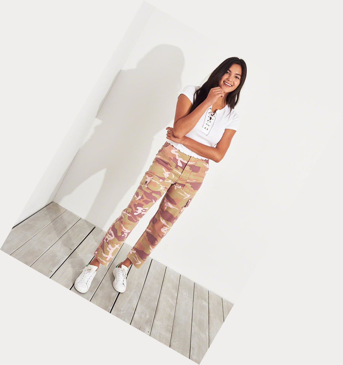 Pink Camo Hollister Classic Stretch Ultra High-Rise Crop Mom Women's Pants | ZA-HFVC432