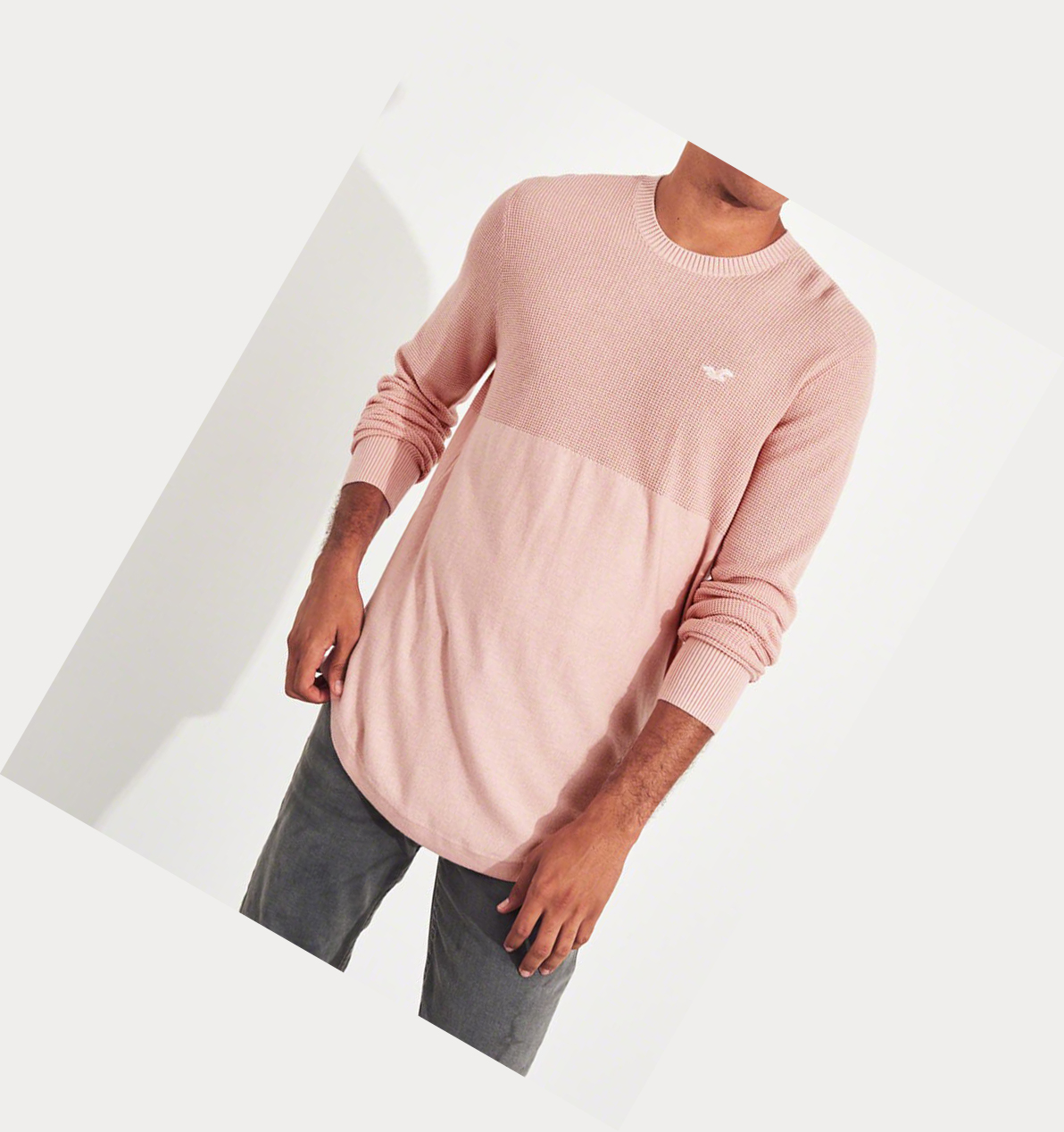 Pink Hollister Lightweight Curved Hem Men's Sweaters | ZA-IKNA134