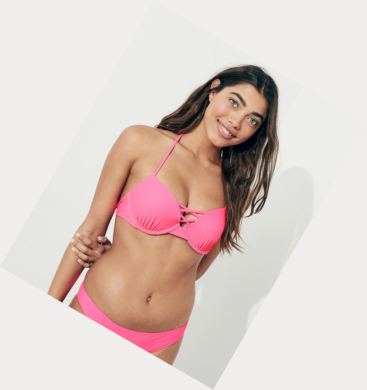 Pink Hollister Strappy Push-Up Plunge Women's Bikini Tops | ZA-YHSF432