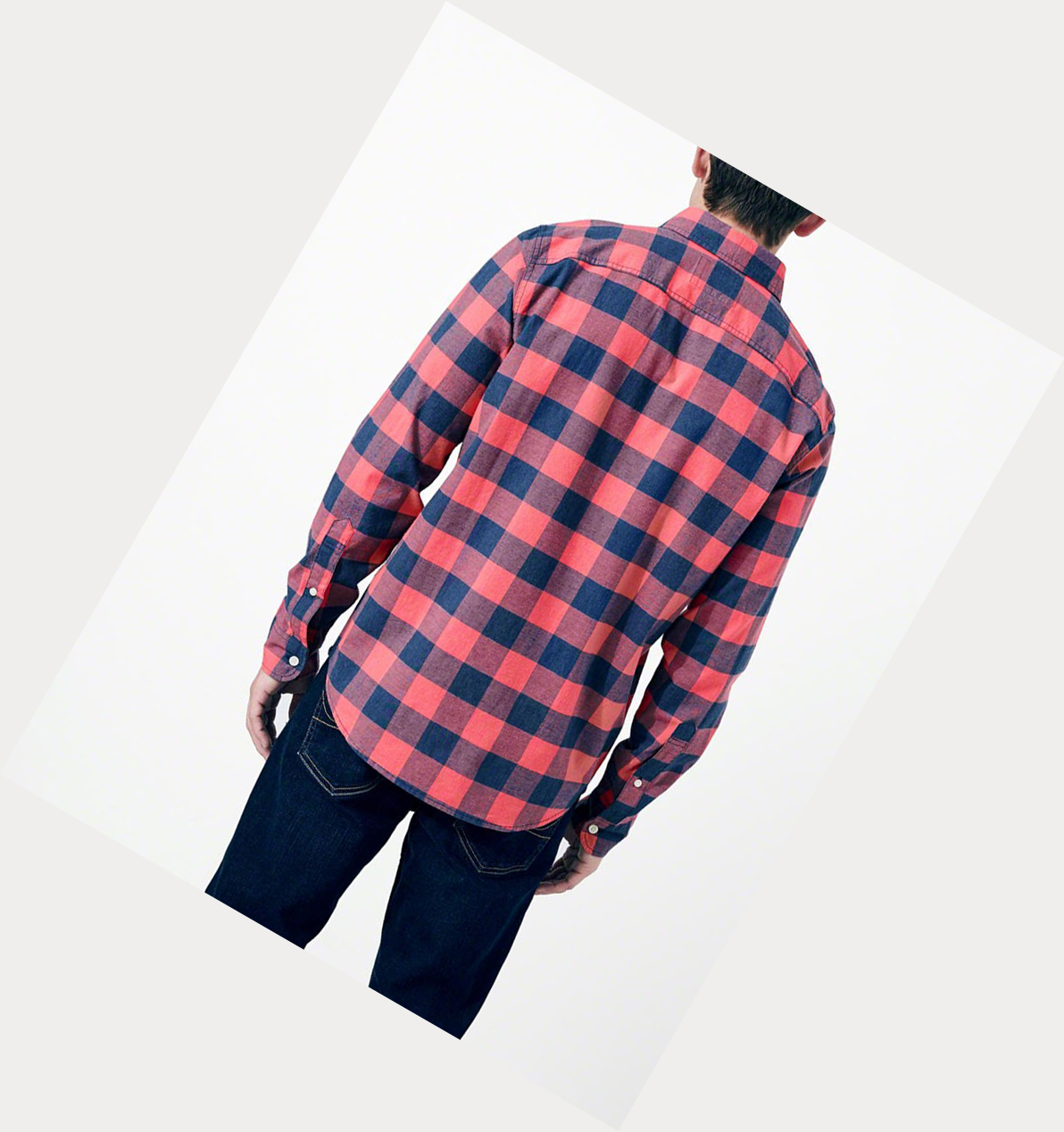 Pink Hollister Stretch Check Poplin Men's Long Sleeve | ZA-EMHS589