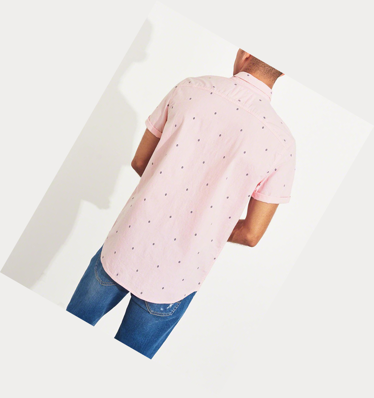 Pink Hollister Stretch Poplin Men's Short Sleeve | ZA-XLYH546