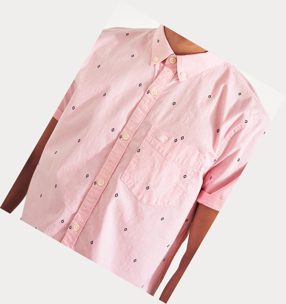 Pink Hollister Stretch Poplin Men's Short Sleeve | ZA-XLYH546