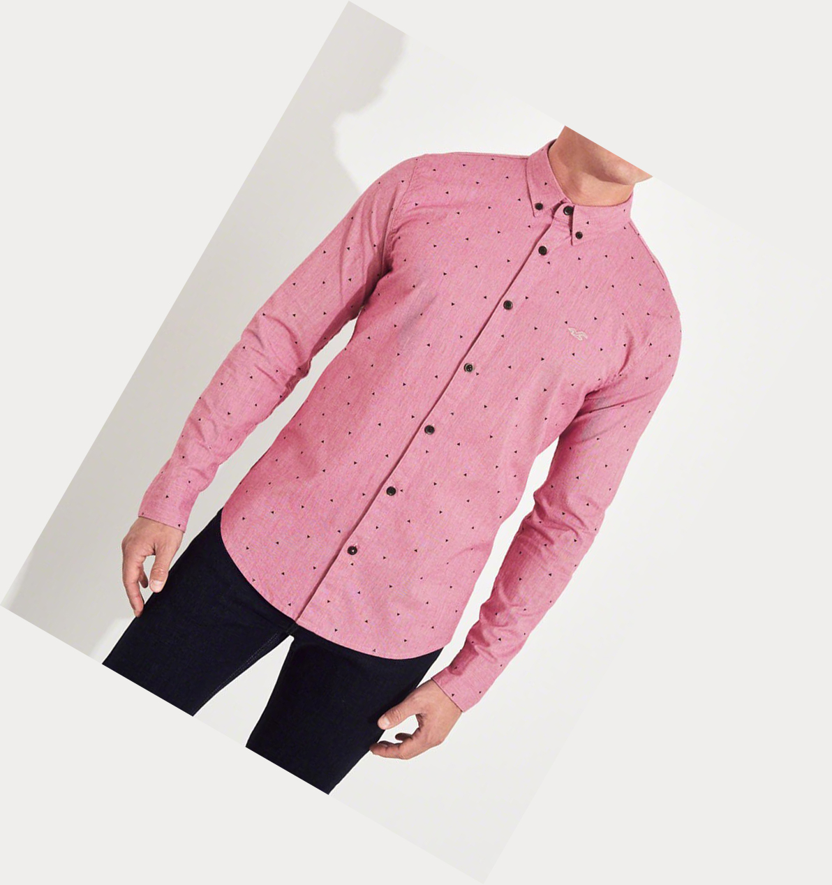 Pink Hollister Stretch Poplin Muscle Fit Men's Long Sleeve | ZA-PKSC802