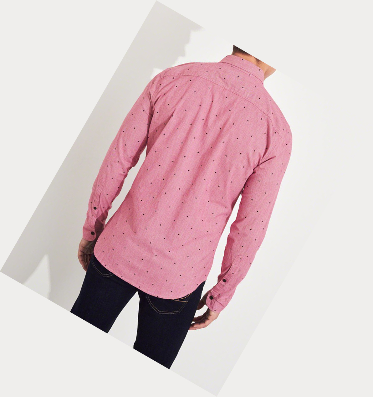 Pink Hollister Stretch Poplin Muscle Fit Men's Long Sleeve | ZA-PKSC802