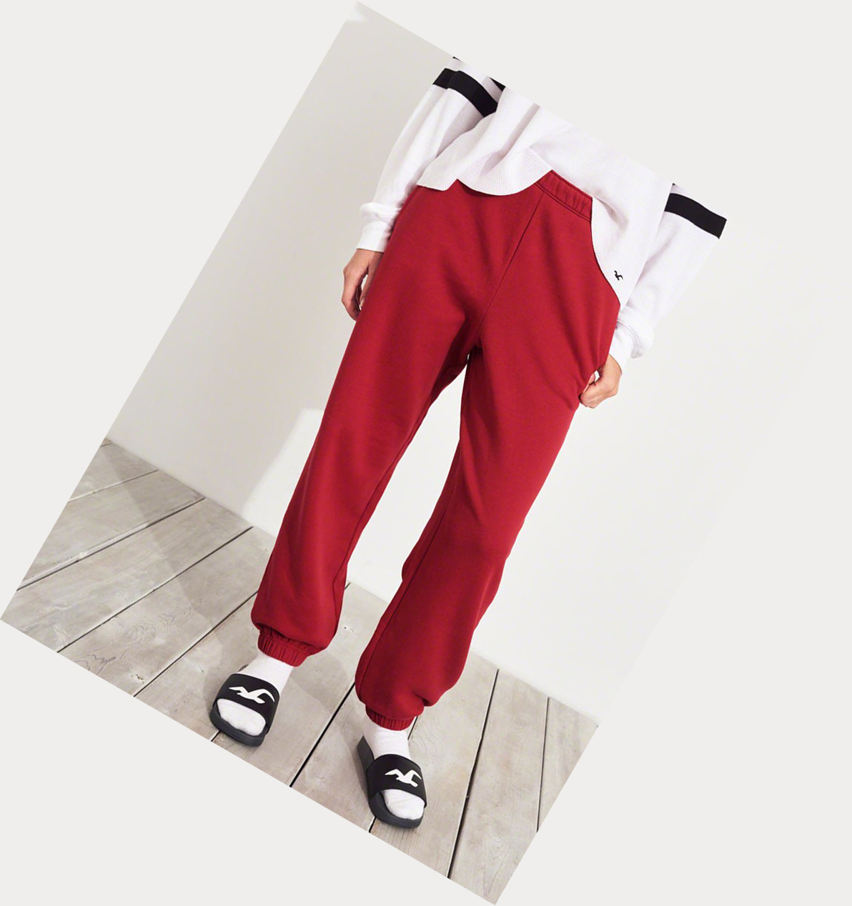 Red Hollister Adjustable-Rise Boyfriend Women's Sweatpants | ZA-RFNL376