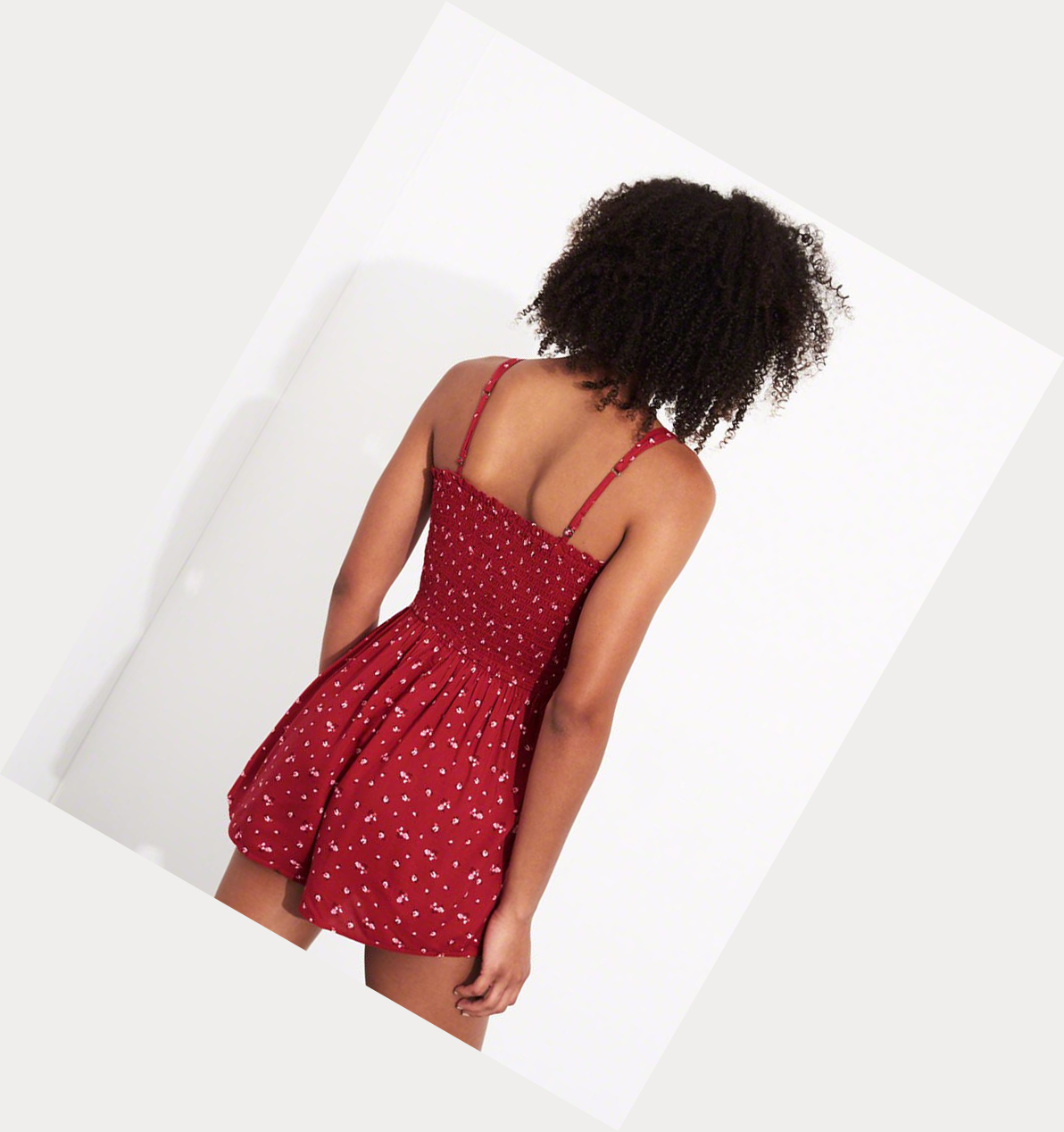 Red Hollister Button-Front Smocked Women's Rompers | ZA-RZIU840