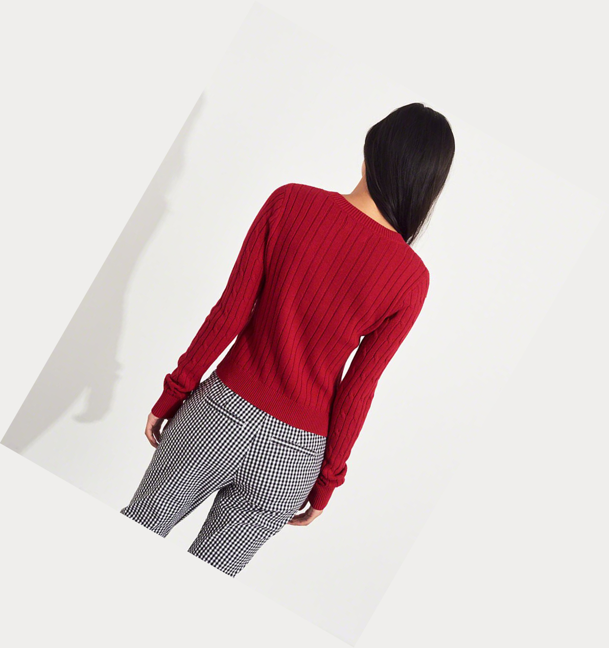 Red Hollister Cable Crewneck Women's Sweaters | ZA-MJCB549