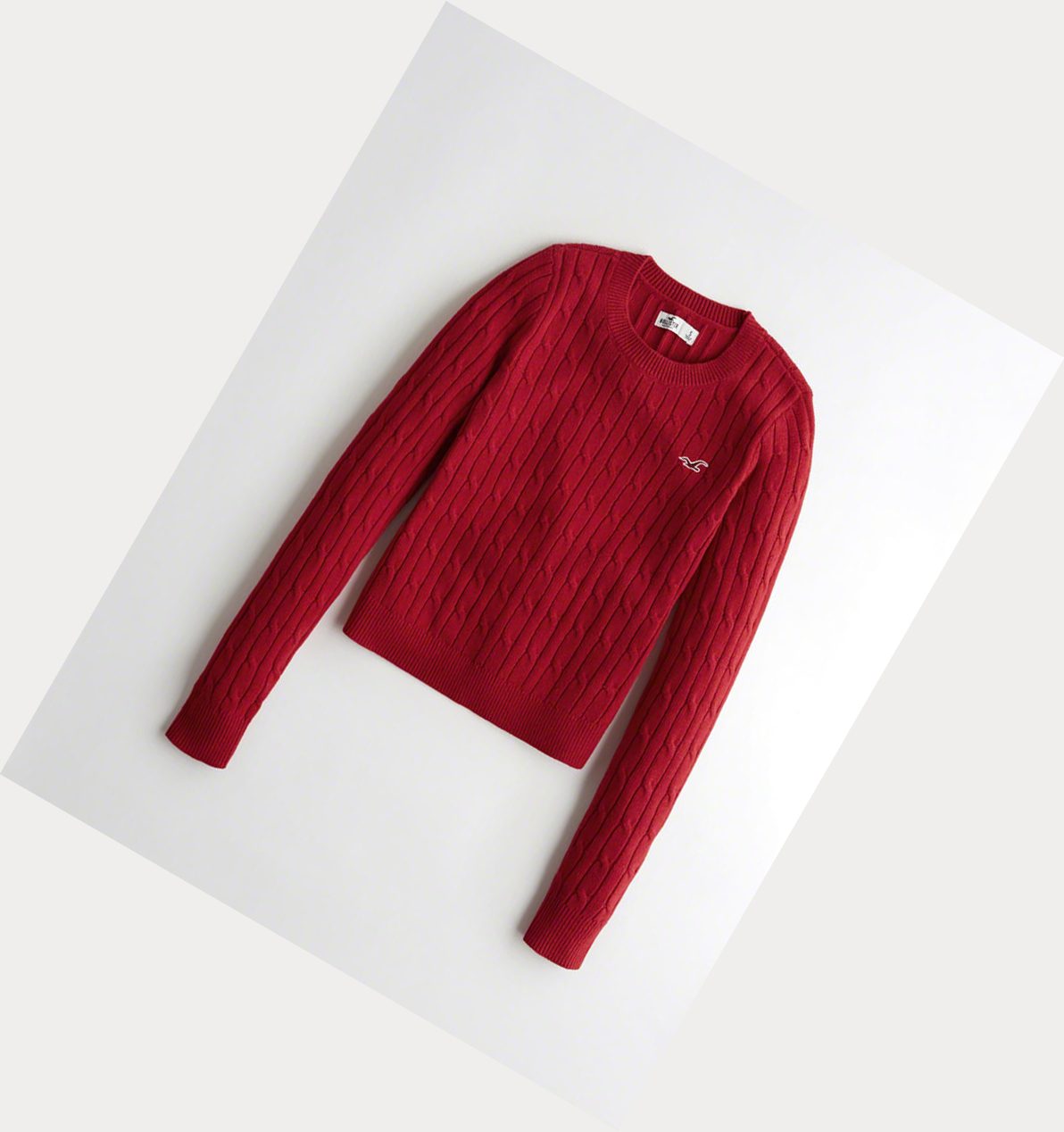 Red Hollister Cable Crewneck Women\'s Sweaters | ZA-MJCB549