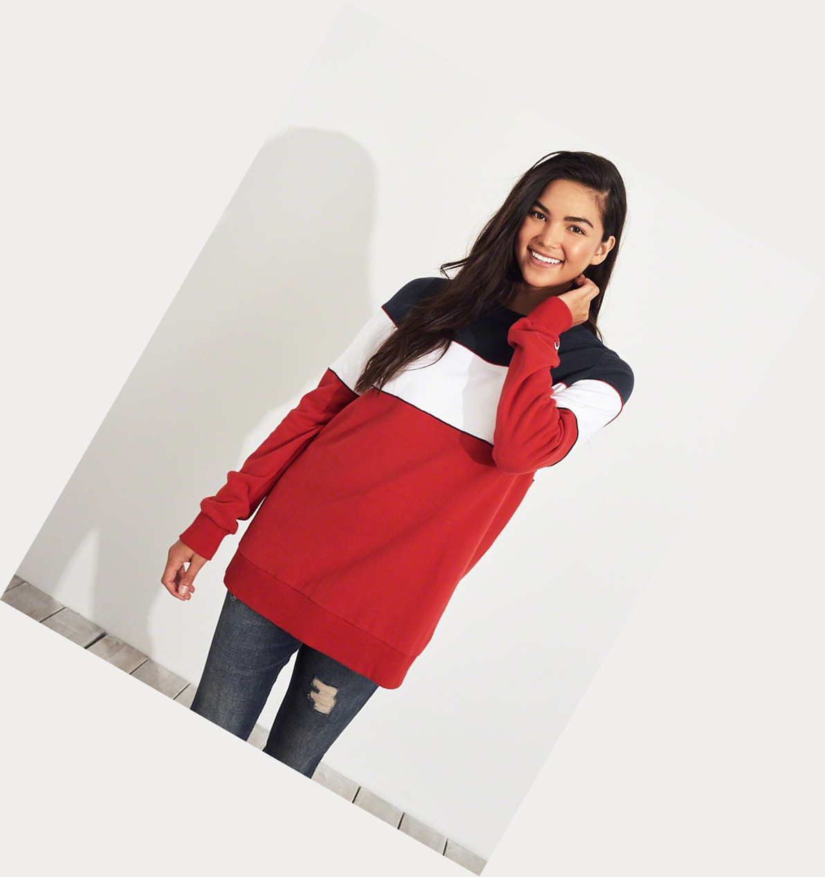 Red Hollister Colorblock Crewneck Women's Sweatshirts | ZA-SBHT806