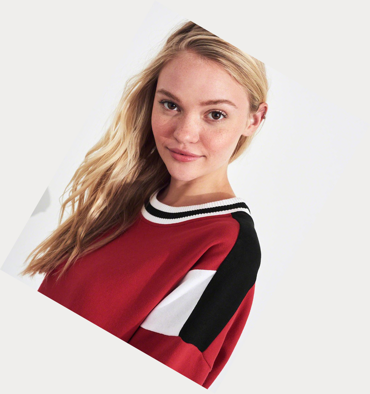 Red Hollister Colorblock Crewneck Women's Sweatshirts | ZA-SOWN259