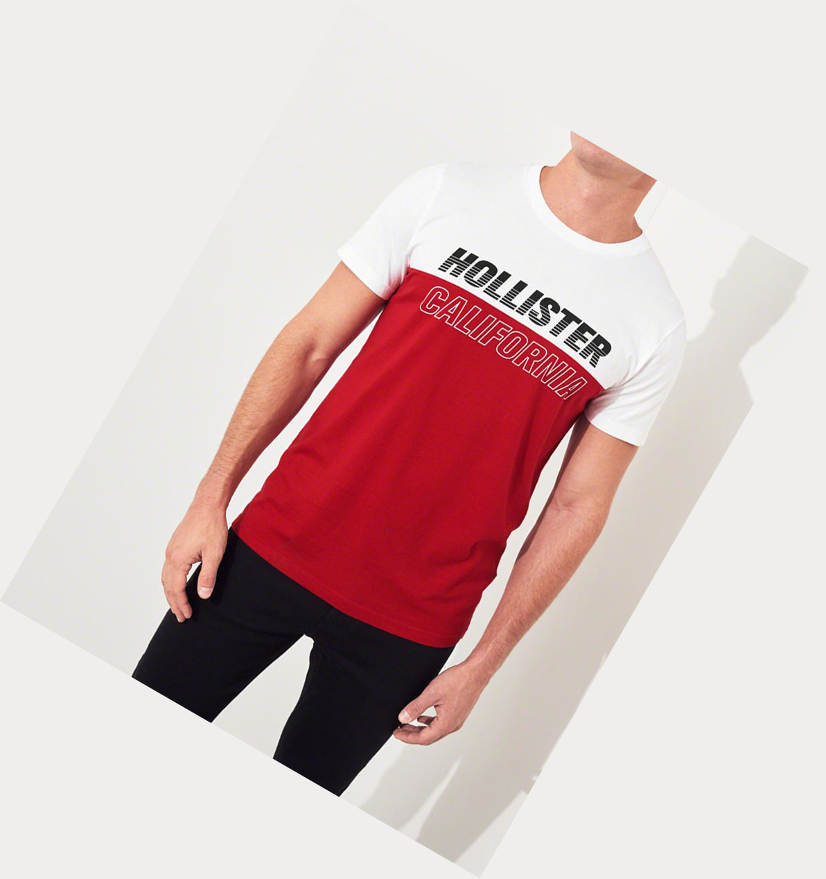 Red Hollister Colorblock Logo Men's Short Sleeve | ZA-VRUF104