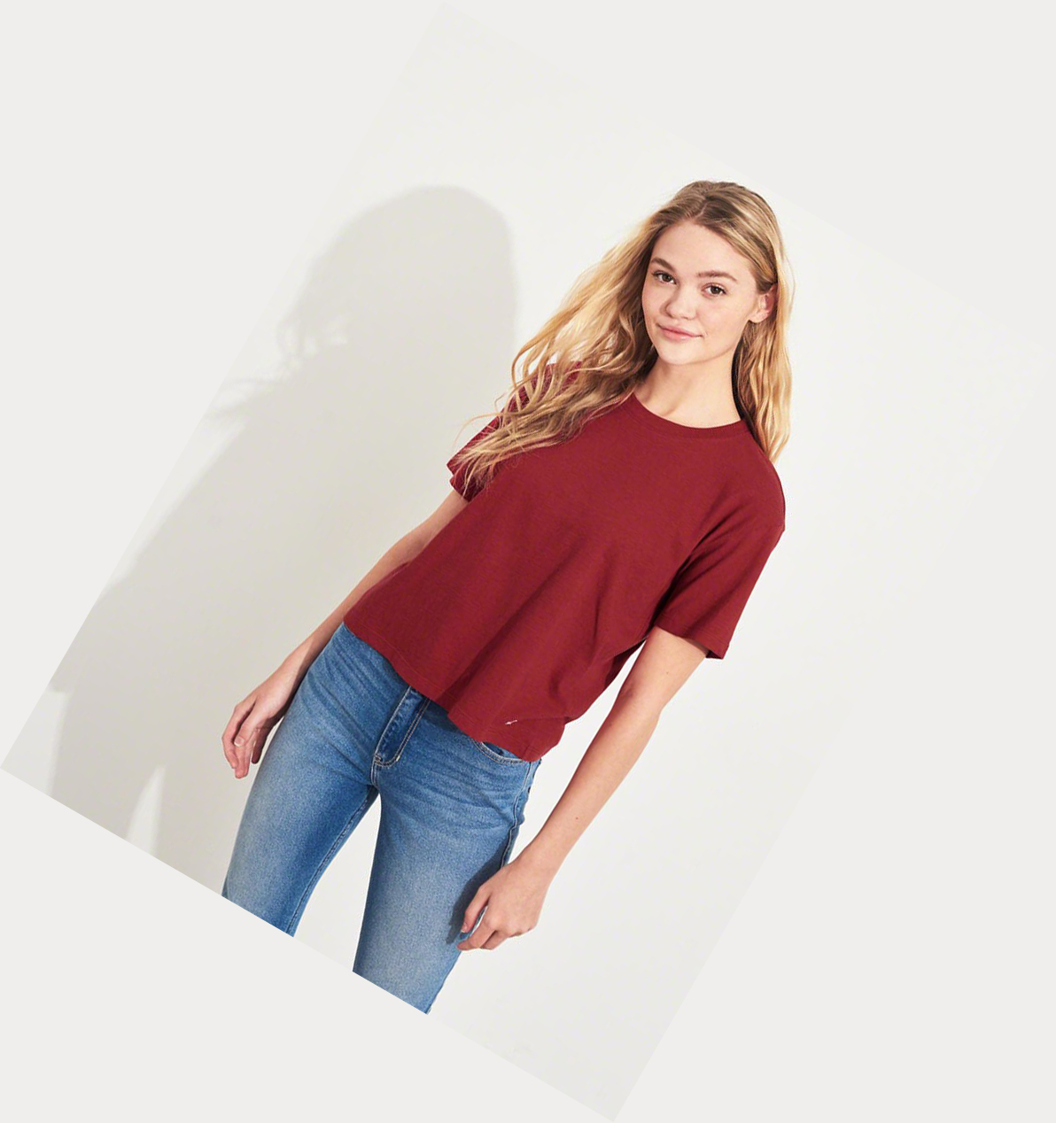 Red Hollister Crewneck Women's Short Sleeve | ZA-YZOE827