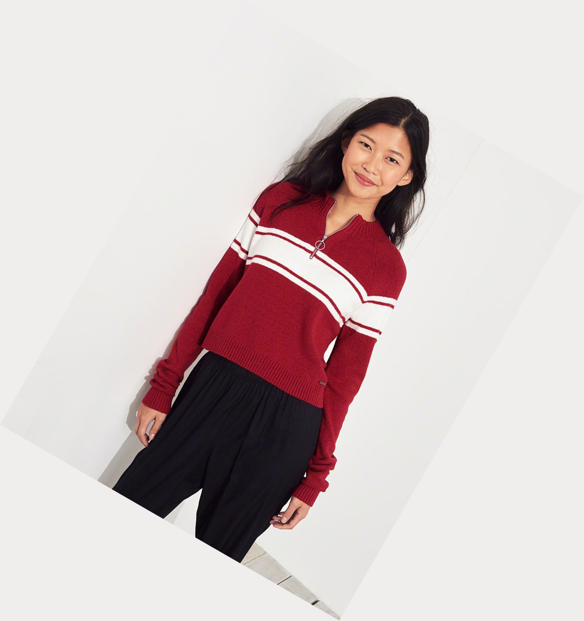 Red Hollister Crop Half-Zip Women's Sweaters | ZA-EJQT429