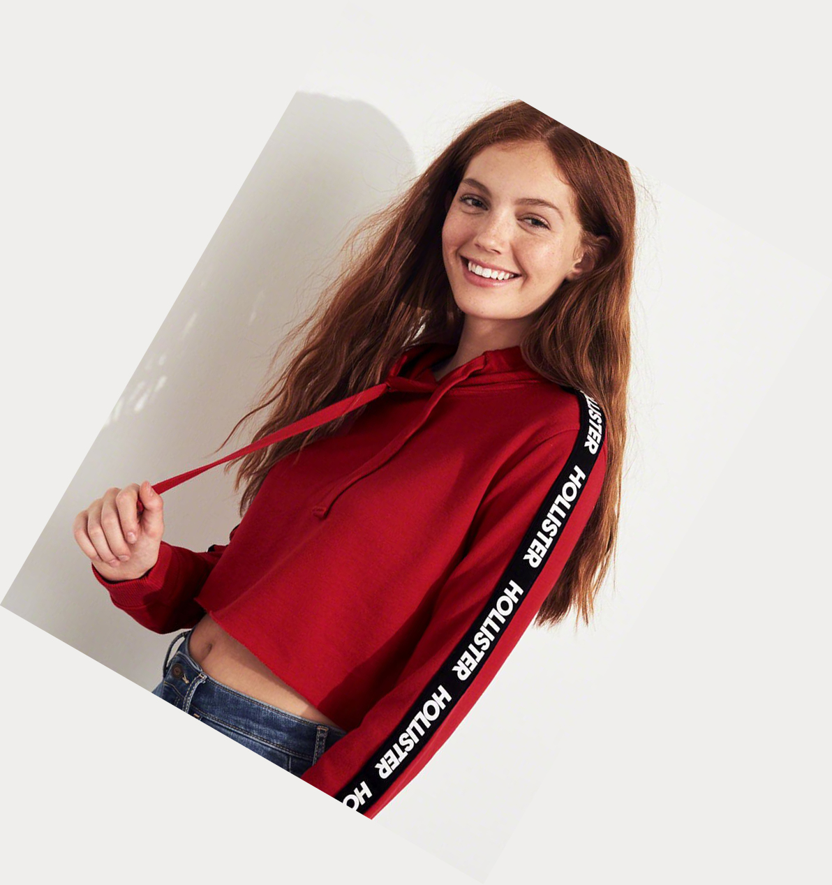 Red Hollister Cutoff Ultra Crop Women's Hoodie | ZA-NGRC537