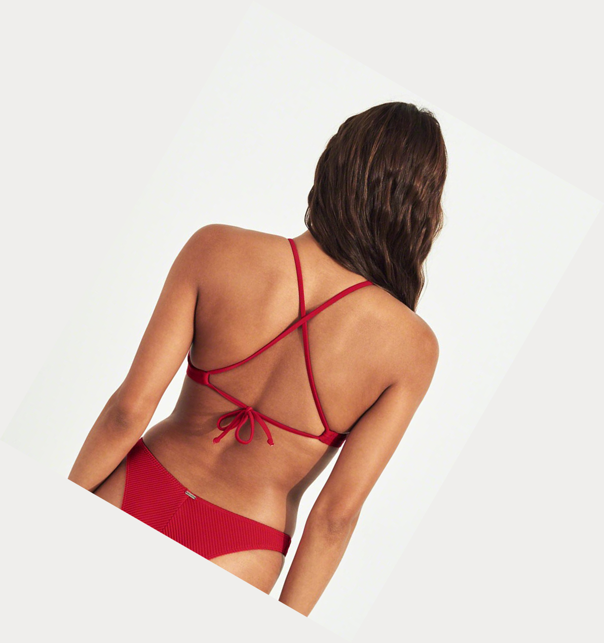 Red Hollister Embroidered Strappy High-Neck Women's Bikini Tops | ZA-HPVS309