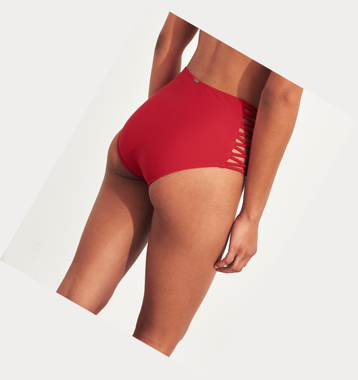 Red Hollister Embroidered Strappy High-Waist Women's Bikini Bottoms | ZA-YKZL572