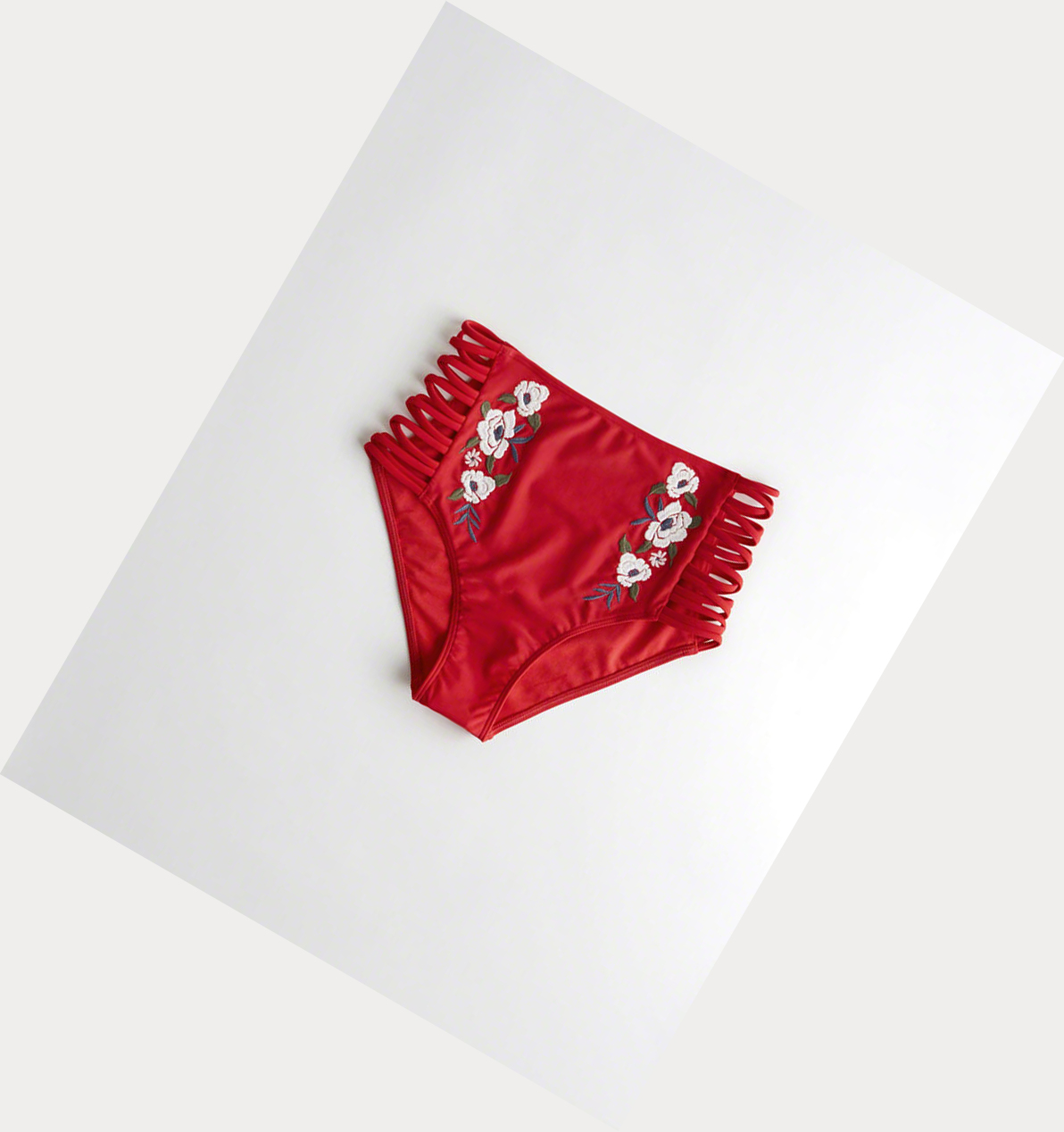 Red Hollister Embroidered Strappy High-Waist Women\'s Bikini Bottoms | ZA-YKZL572