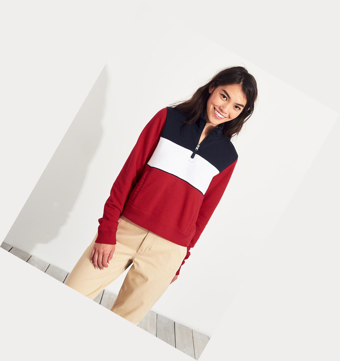 Red Hollister Half-Zip Women's Sweatshirts | ZA-KJRS371