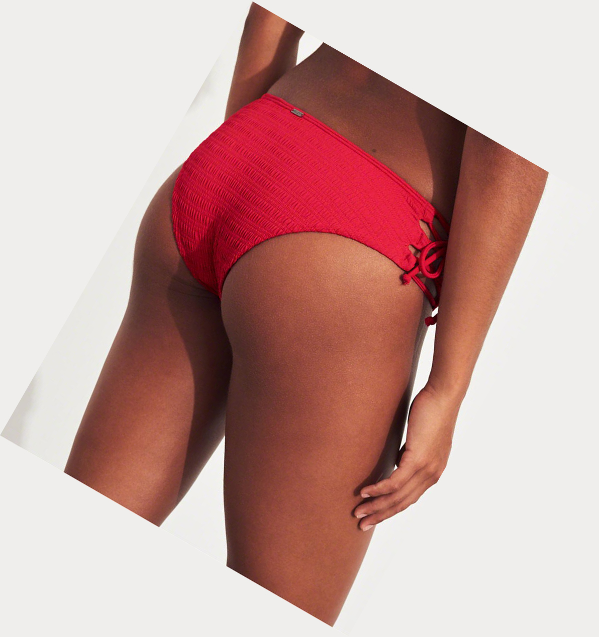 Red Hollister Lace-Up Smocked Cheeky Women's Bikini Bottoms | ZA-BLOM280