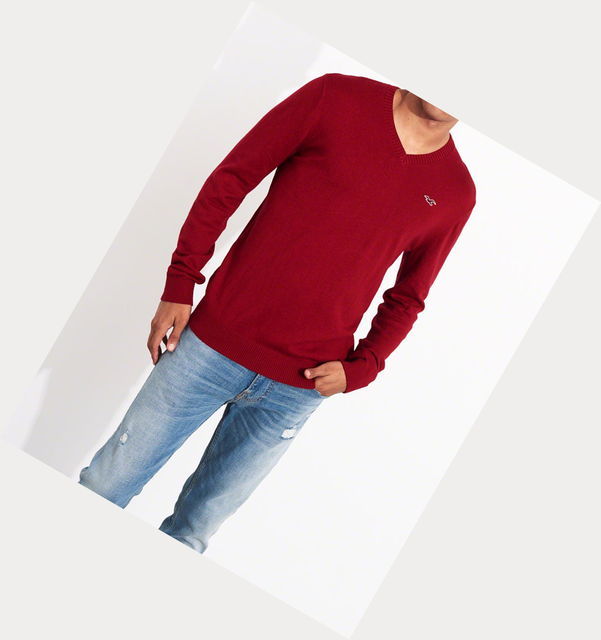 Red Hollister Lightweight V-Neck Men's Sweaters | ZA-KDZW240