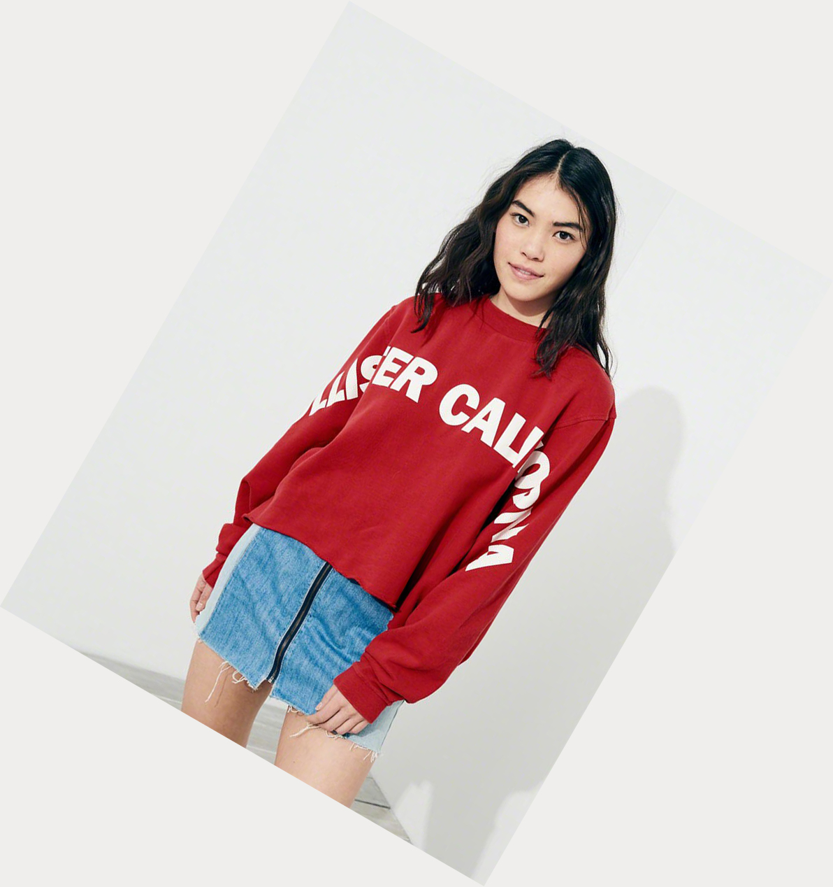 Red Hollister Logo Crewneck Women's Sweatshirts | ZA-CLOH638