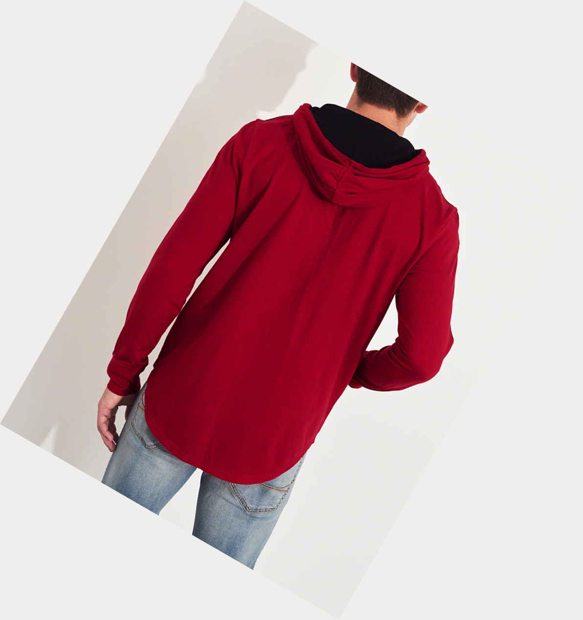 Red Hollister Logo Hooded Men's Long Sleeve | ZA-PWJA647