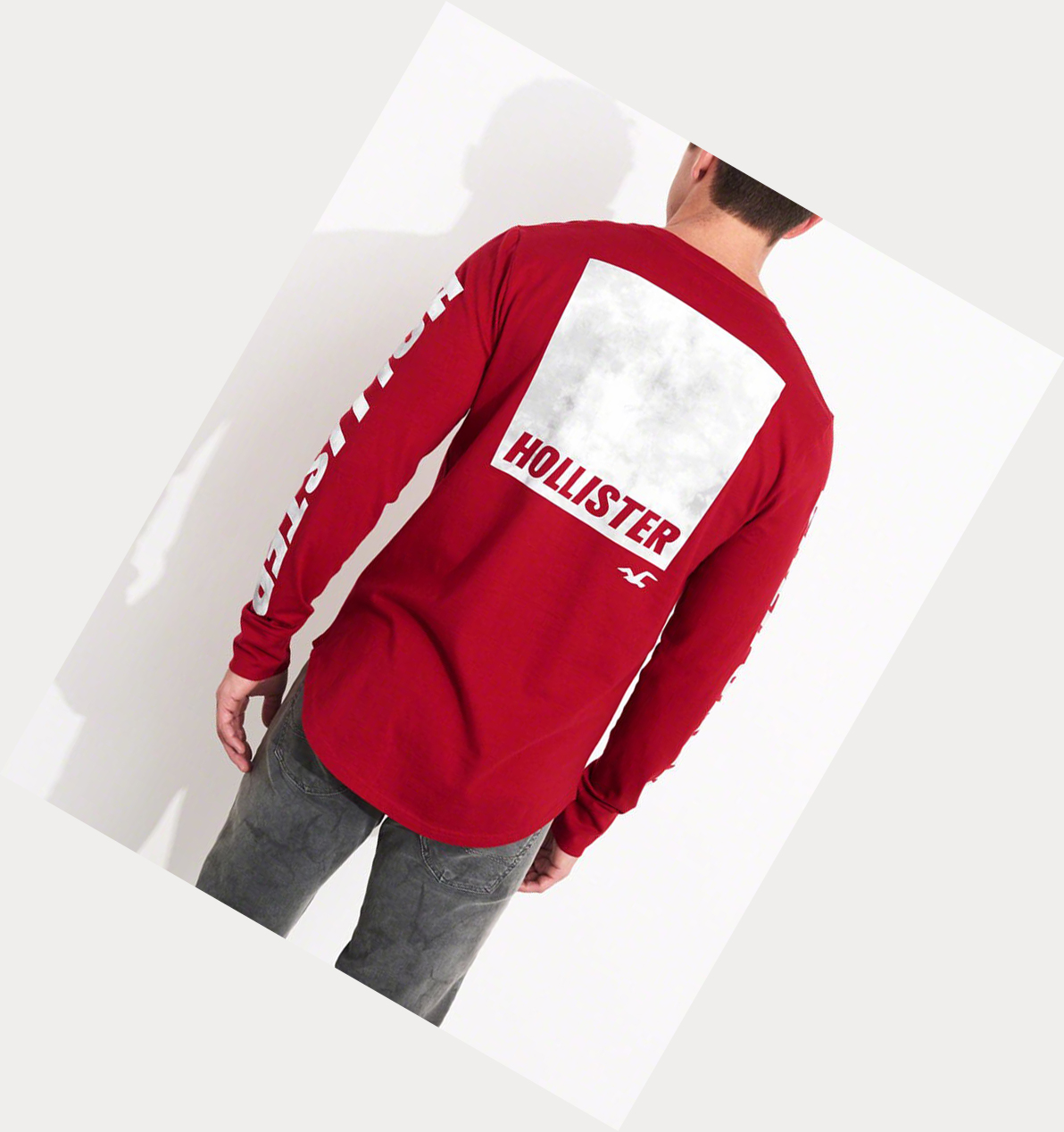 Red Hollister Logo Men's Long Sleeve | ZA-NAFK051