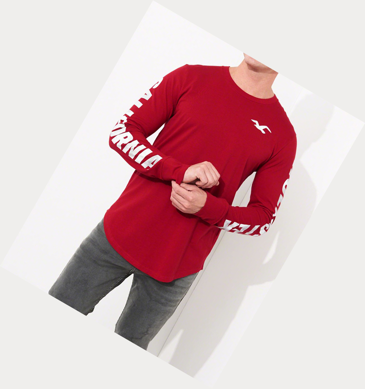 Red Hollister Logo Men's Long Sleeve | ZA-NAFK051