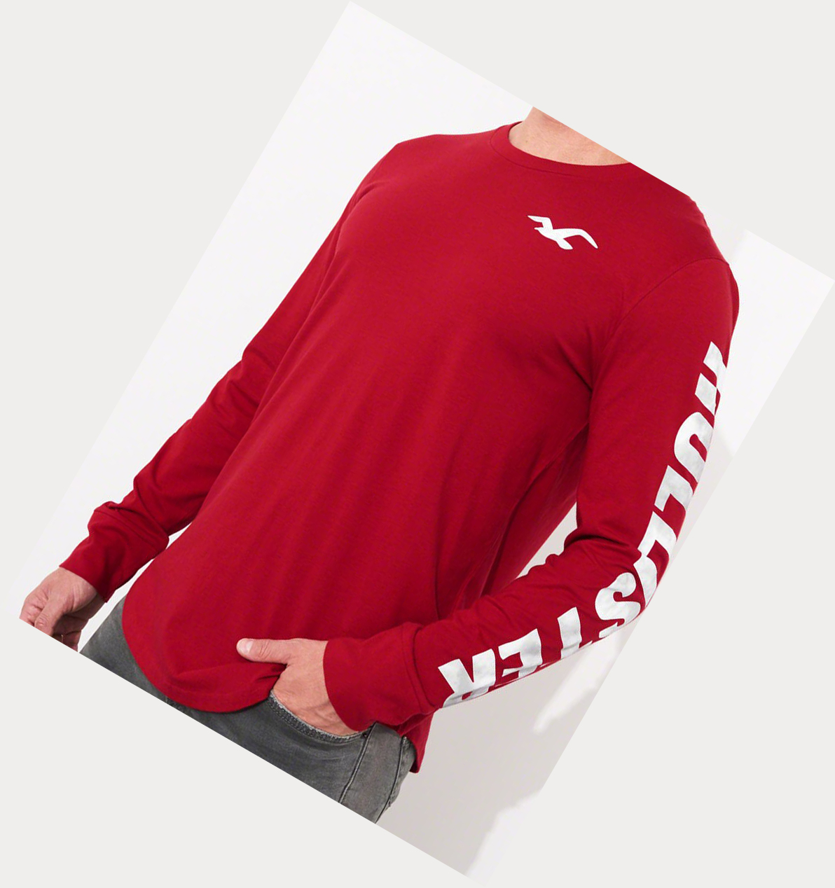 Red Hollister Logo Men's Long Sleeve | ZA-NAFK051