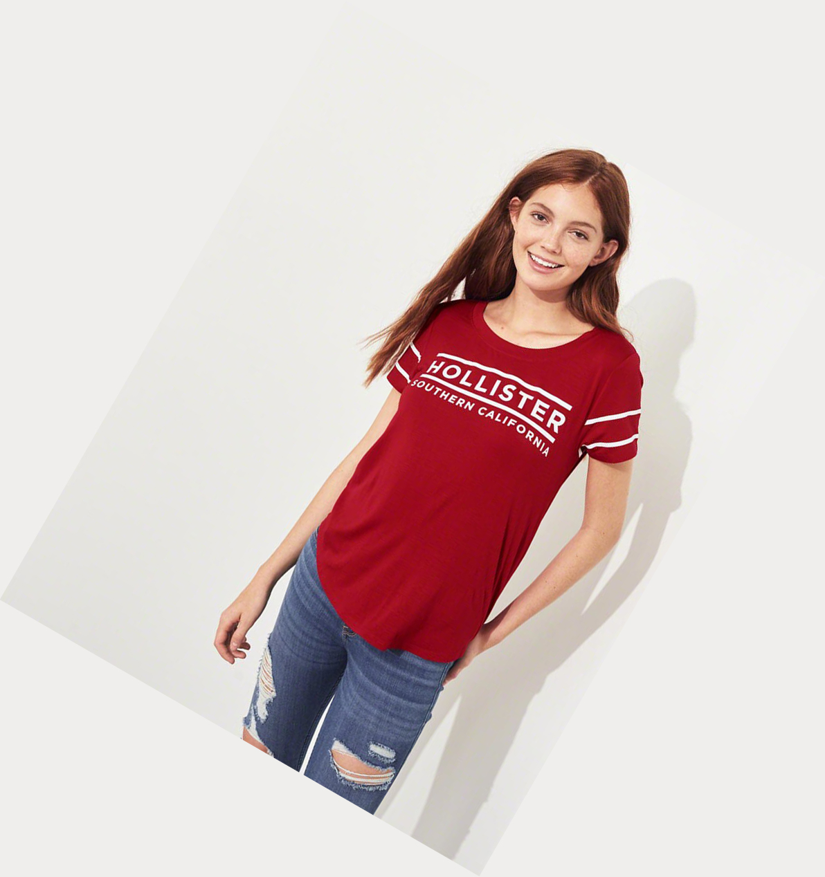 Red Hollister Logo Women's Short Sleeve | ZA-FHJI382