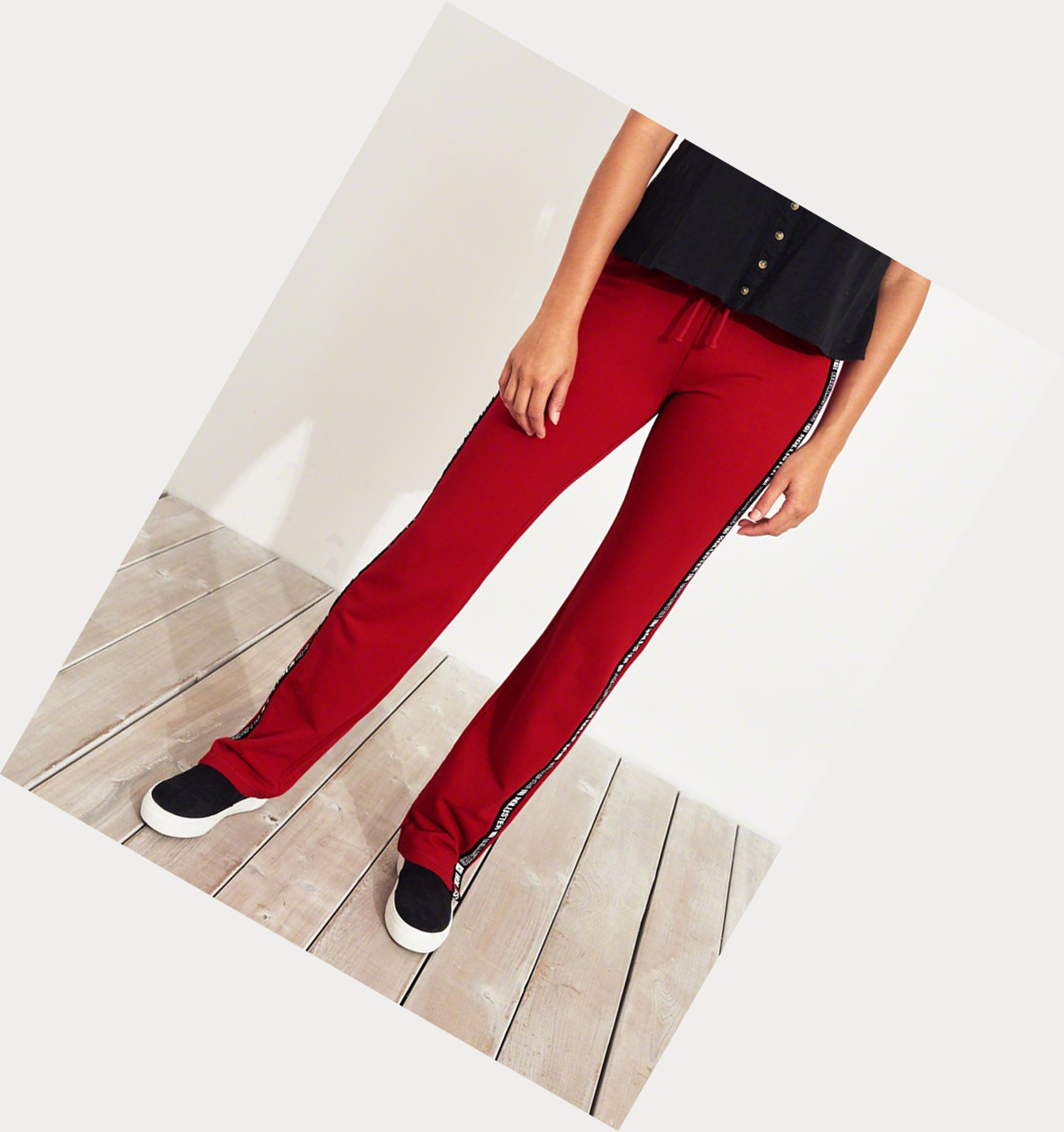 Red Hollister Mid-Rise Straight-Leg Women's Sweatpants | ZA-RBCP024