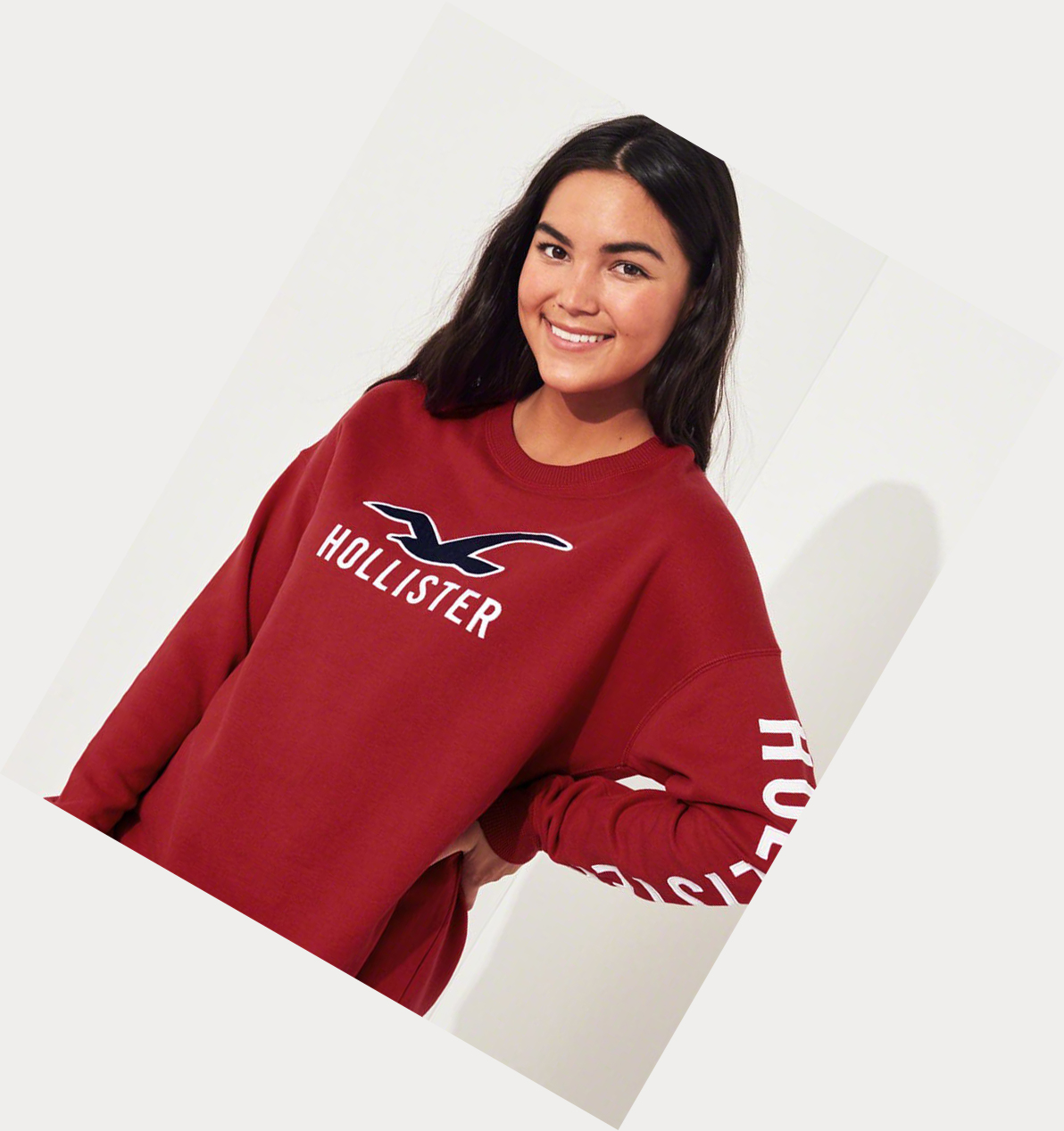 Red Hollister Oversized Crewneck Women's Hoodie | ZA-SRTL584