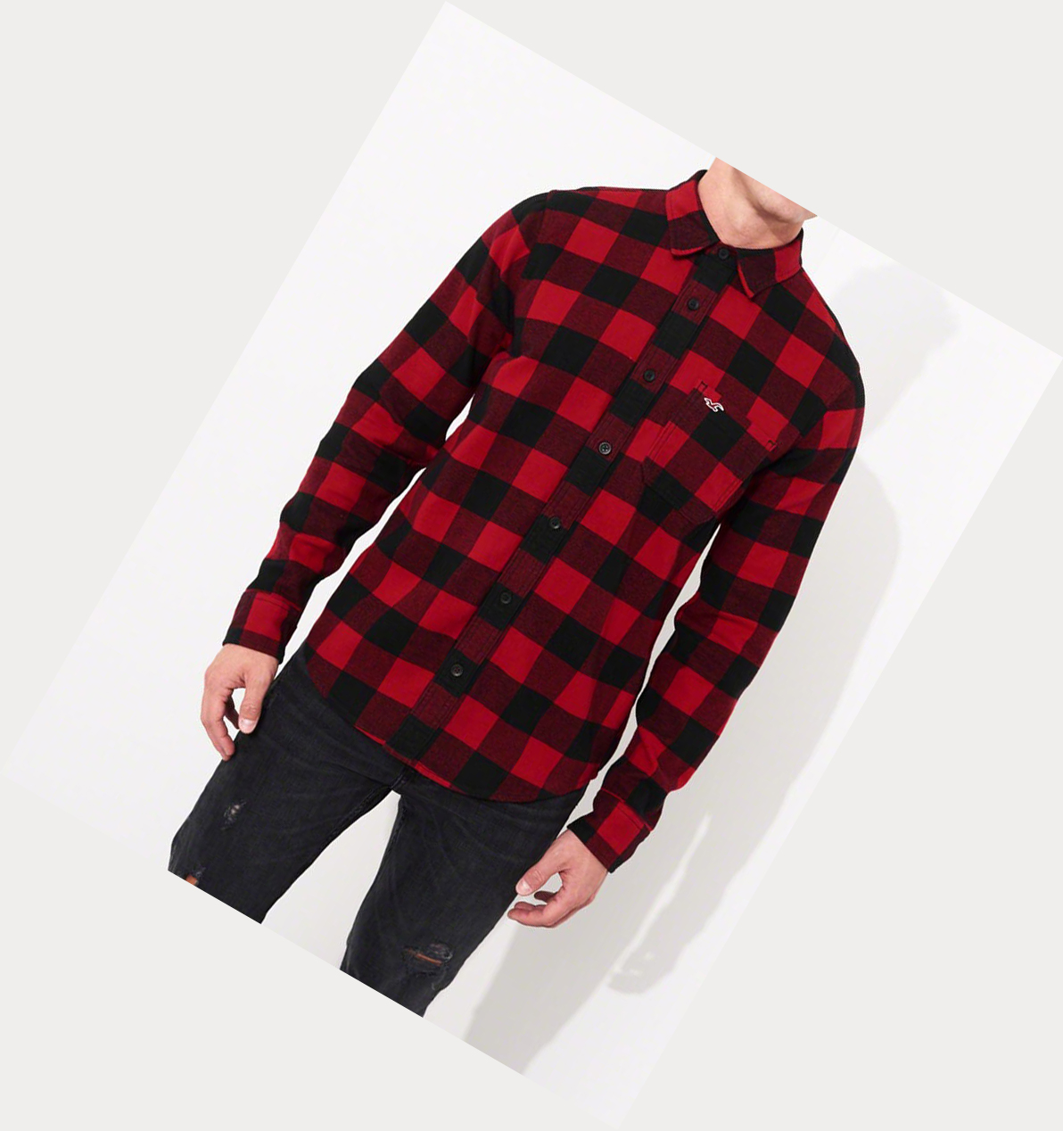 Red Hollister Plaid Flannel Men's Long Sleeve | ZA-YCKG829