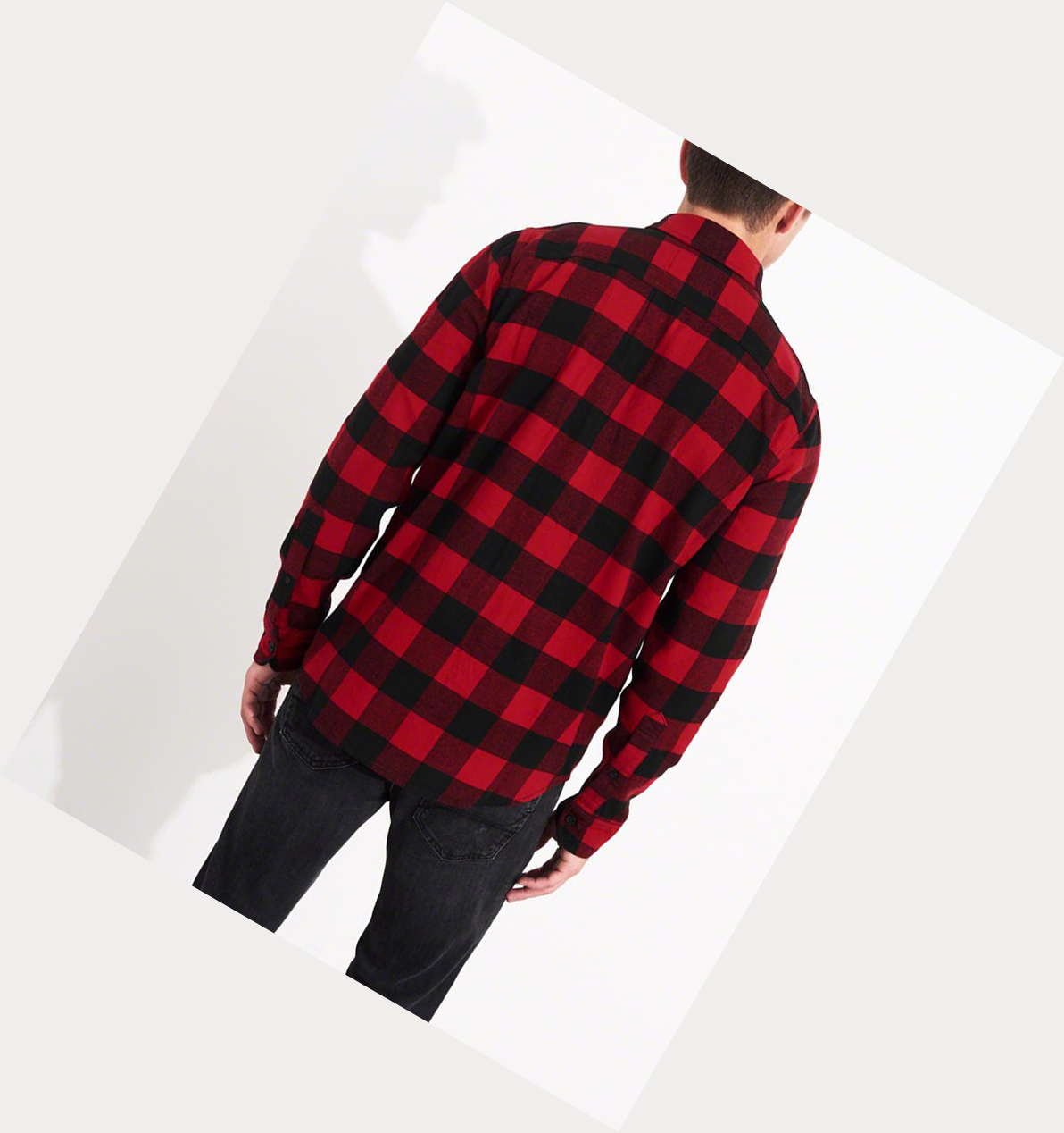 Red Hollister Plaid Flannel Men's Long Sleeve | ZA-YCKG829