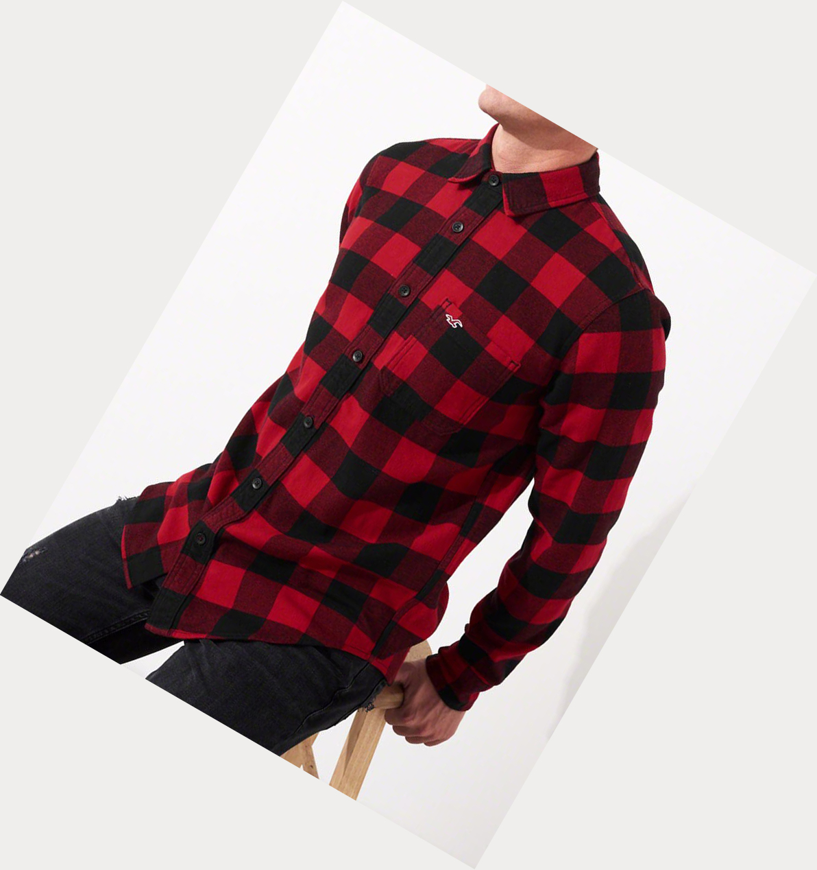 Red Hollister Plaid Flannel Men's Long Sleeve | ZA-YCKG829